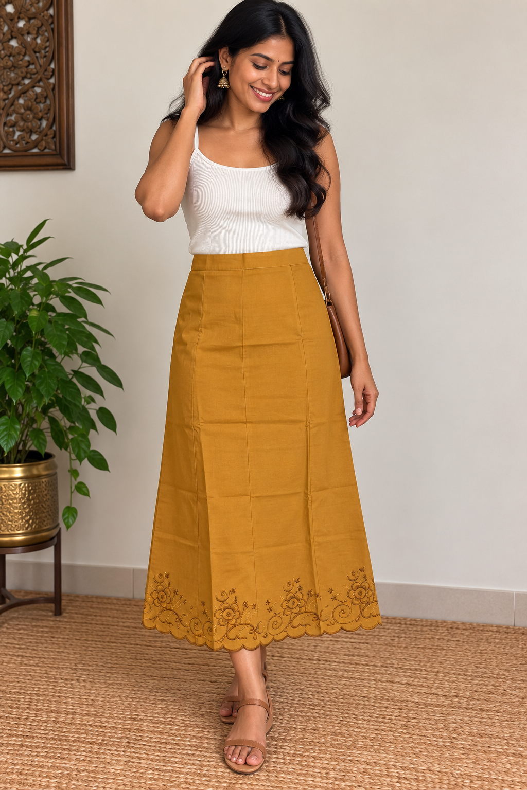 Bollywood saree jupon jaune moutarde coton taille 34/44