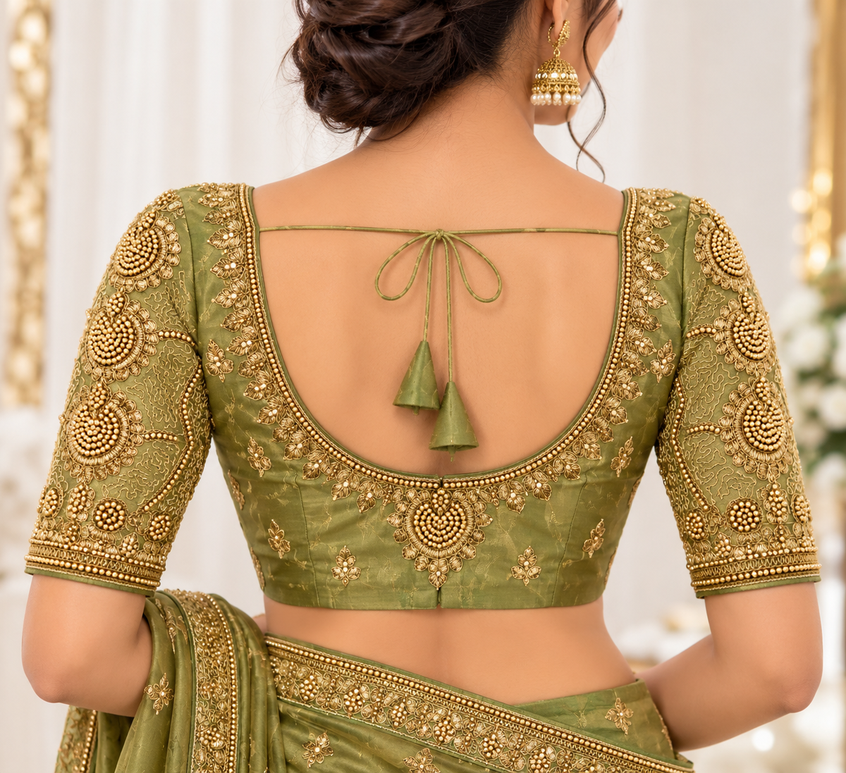 Indian désigner sari blouse vert taille 40 brodé
