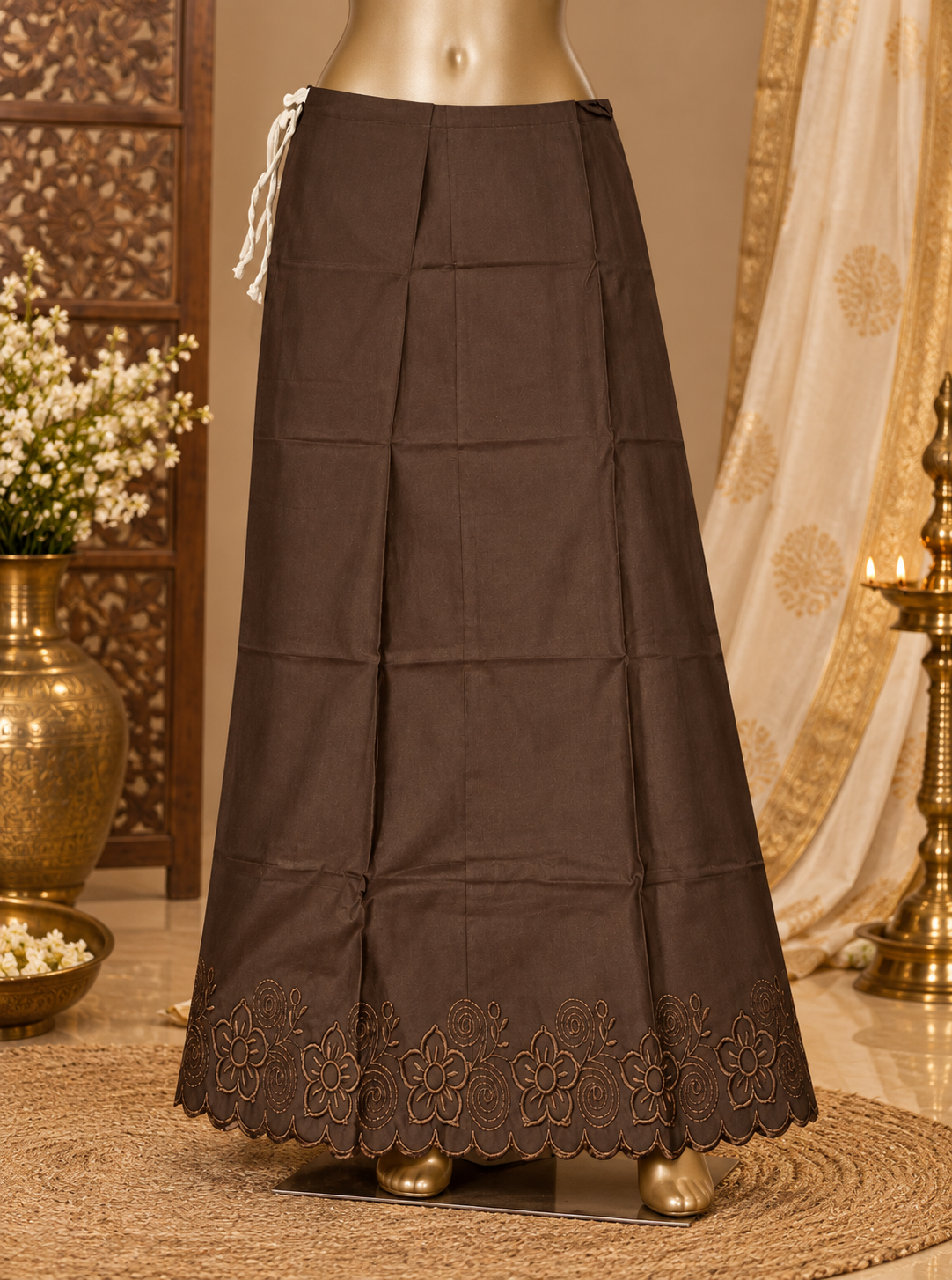 Bollywood désigner sari jupon marron taille 34/44 coton