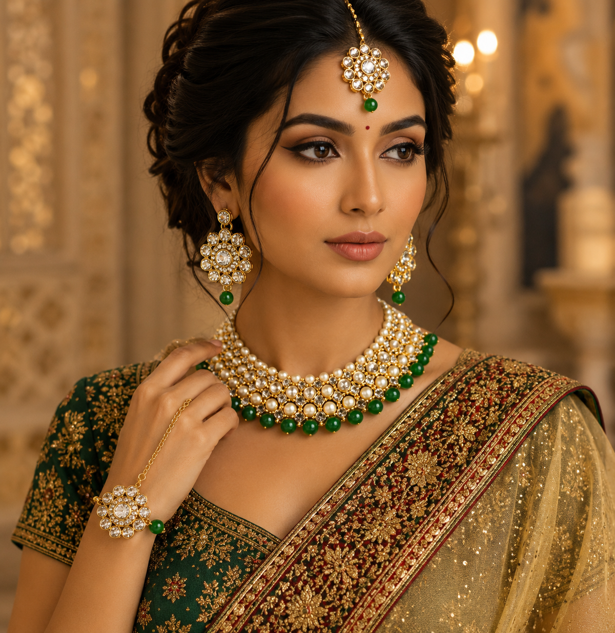 Bollywood désigner mariage parure vert 3 pièces