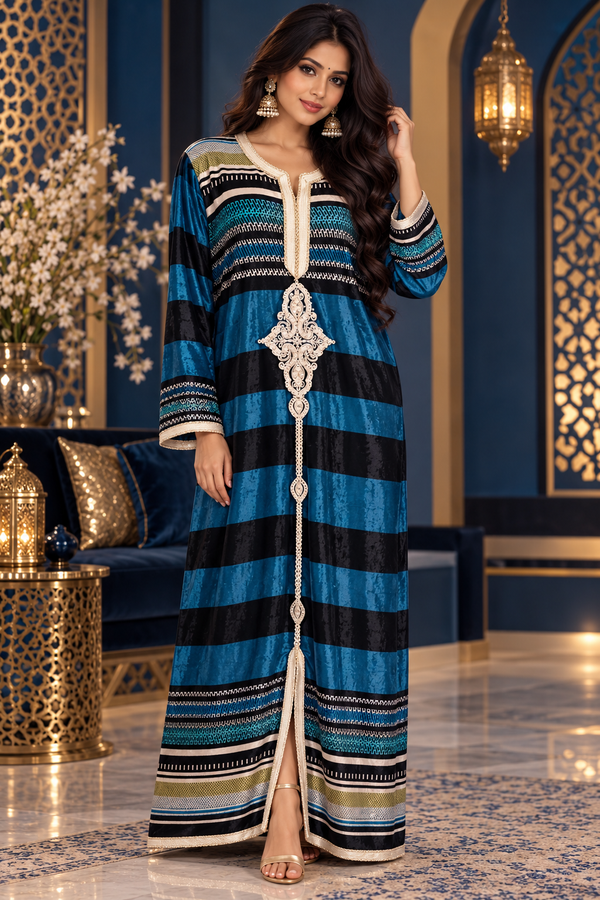 Bollywood désigner mariage caftan robe bleu taille L velours