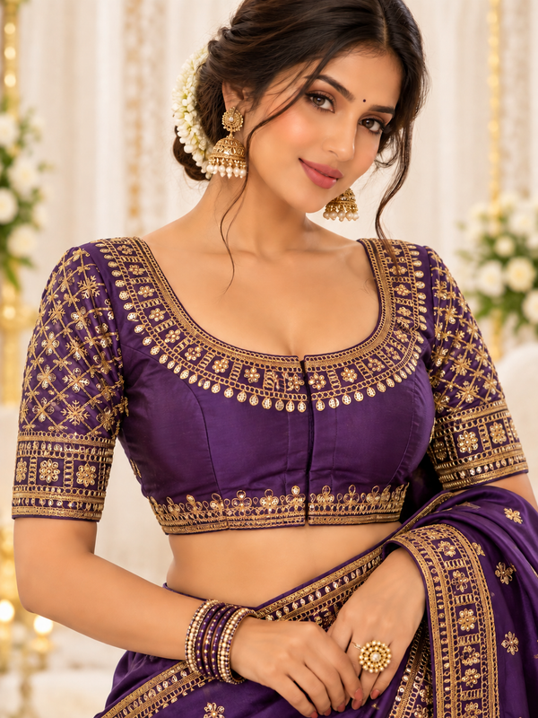 Indian désigner sari blouse violet taille 40