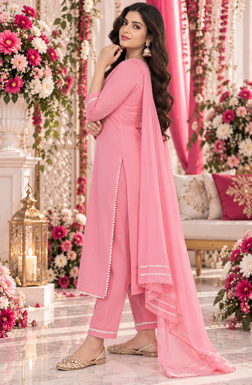 Bollywood désigner mariage salwar kameez rose taille xl 3 pièces