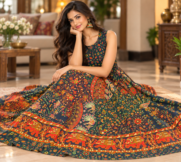 Bollywood désigner jaipuri coton robe taille 36/40