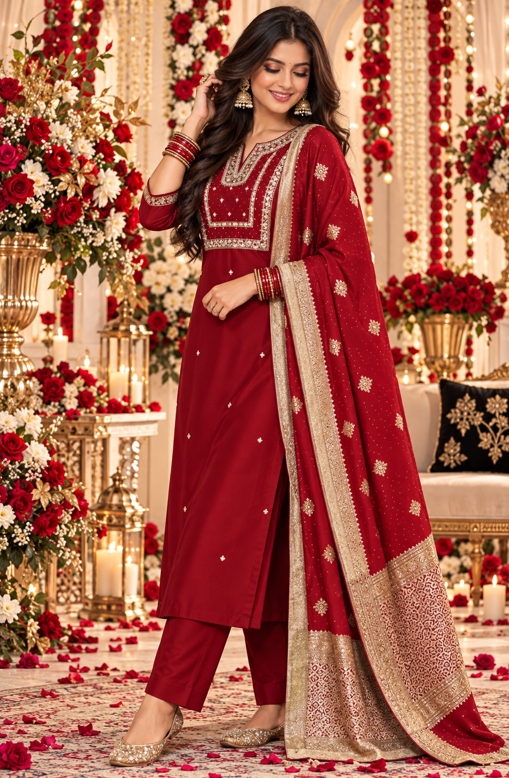 Bollywood red and gold salwar kameez size L section