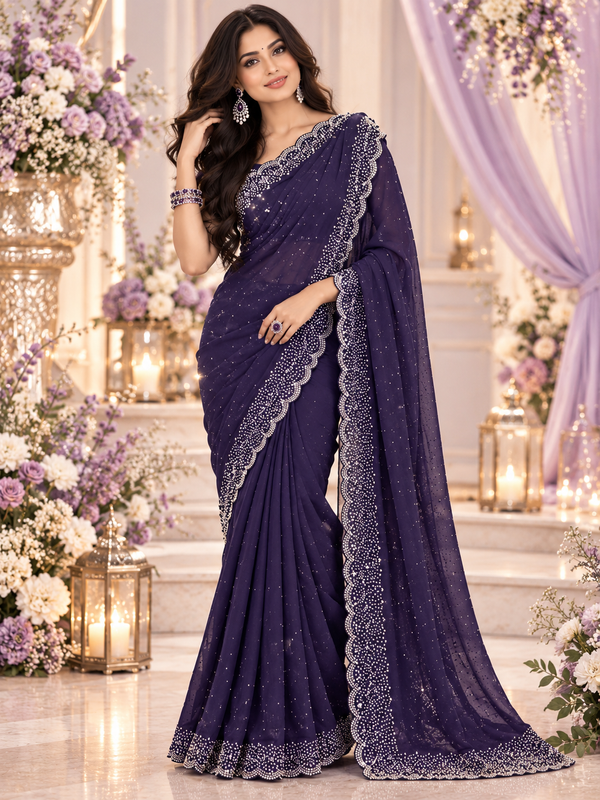 Indian désigner sari violet et argenté