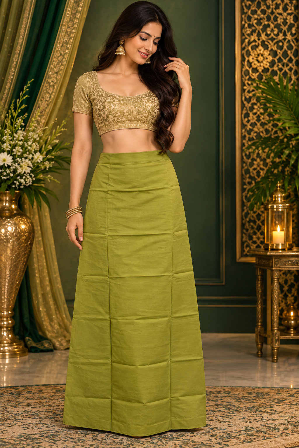 Bollywood désigner sari jupon vert taille 34/44 coton Image principale du produit