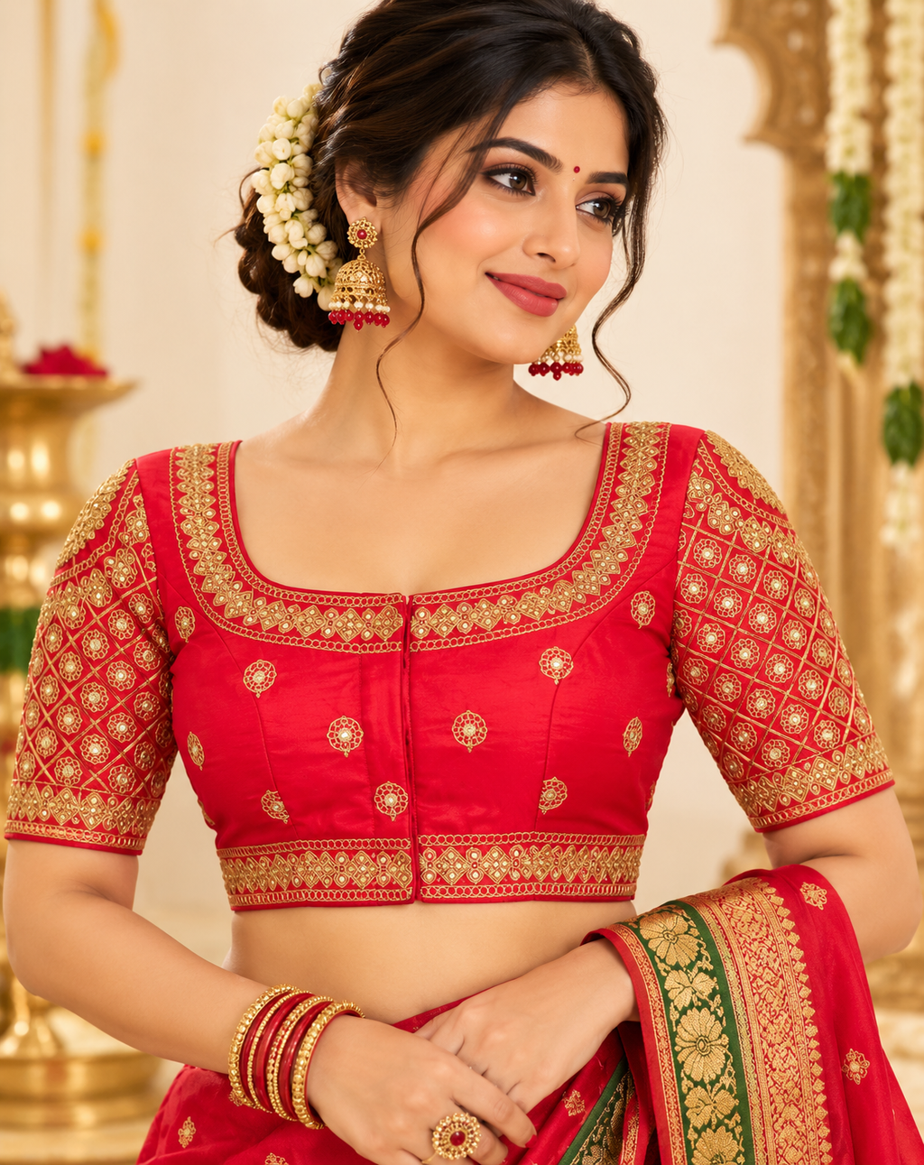Indian désigner sari blouse rouge et doré taille 40