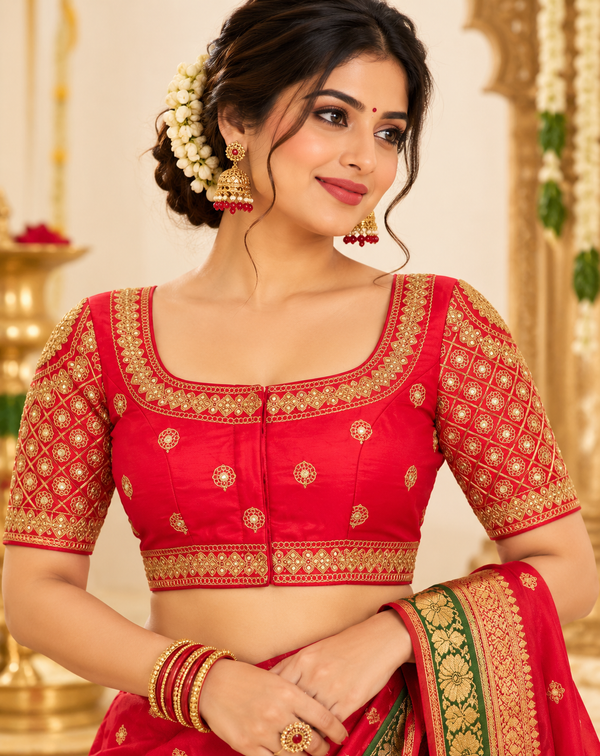 Indian désigner sari blouse rouge et doré taille 40