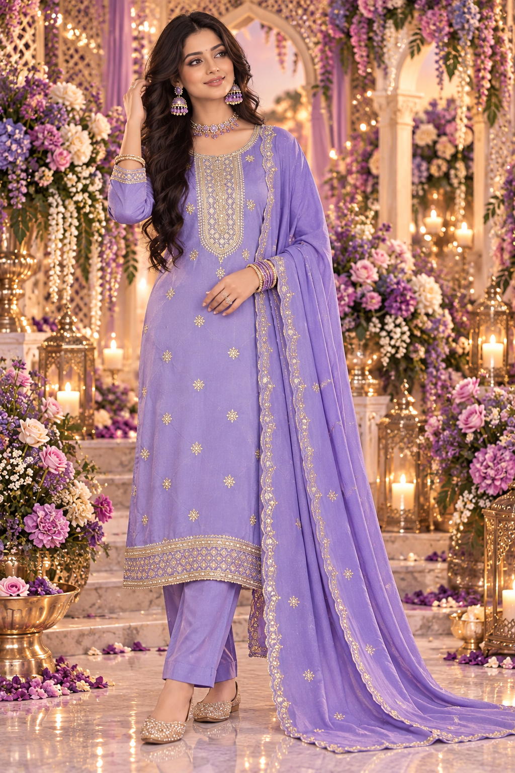 Bollywood désigner salwar kameez lila taille XL rayonne Image secondaire du produit