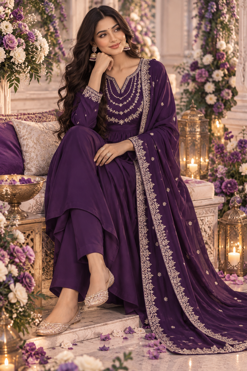 Bollywood désigner mariage salwar kameez violet taille XL Image secondaire du produit