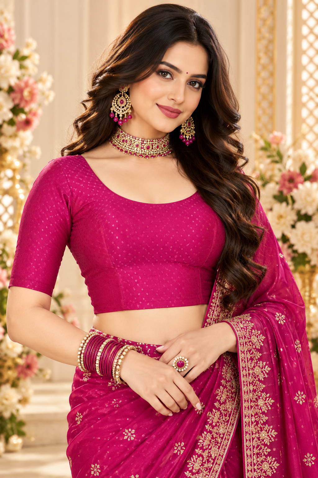 Indian sari blouse rose taille 40/44 élasthanne