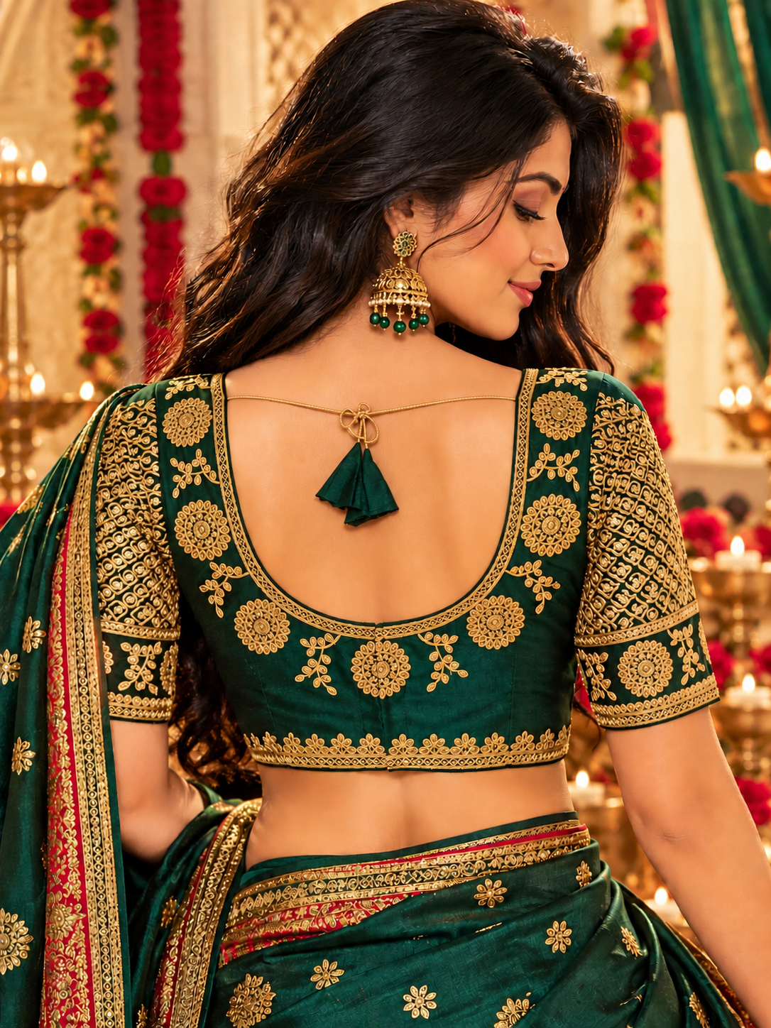 Indian sari blouse vert et doré taille 38/40