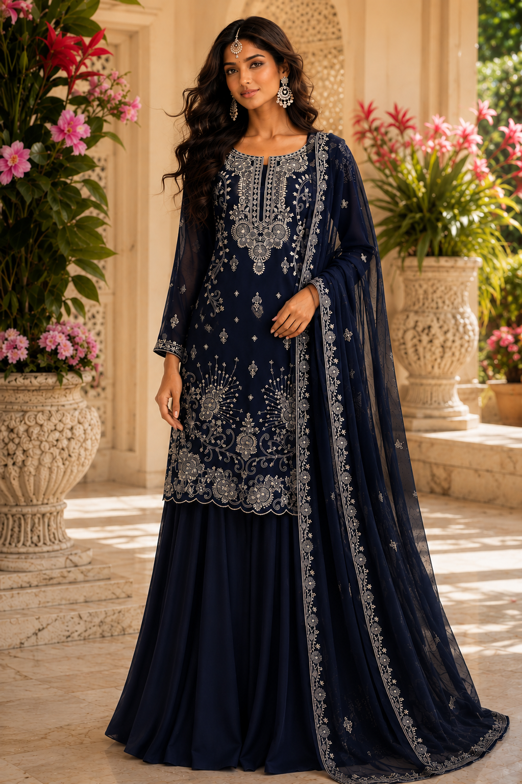 Bollywood désigner salwar kameez bleu 3 pièces Image principale du produit