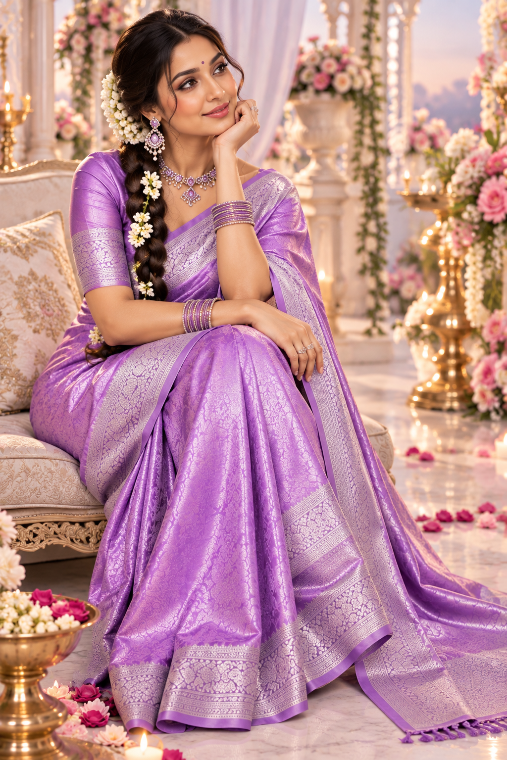 Bollywood désigner mariage sari violet soie mélangé Image secondaire du produit