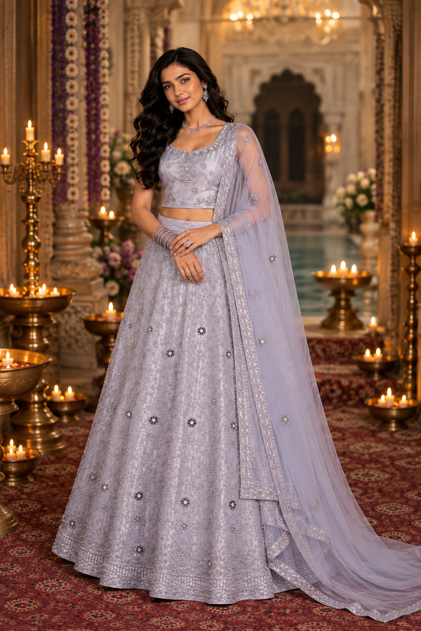 Bollywood désigner mariage lehanga gris choli 3 pièces taille 38/42