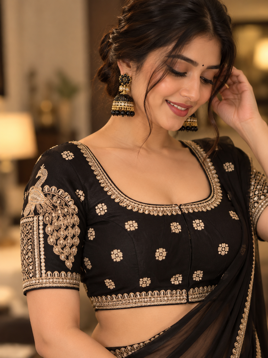 Indian sari blouse noir et doré taille 40