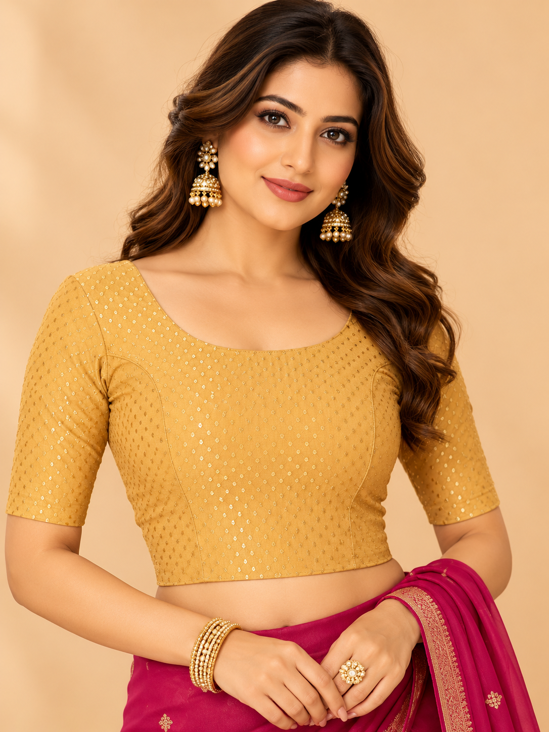 Indian sari blouse doré taille 40/44 élasthanne