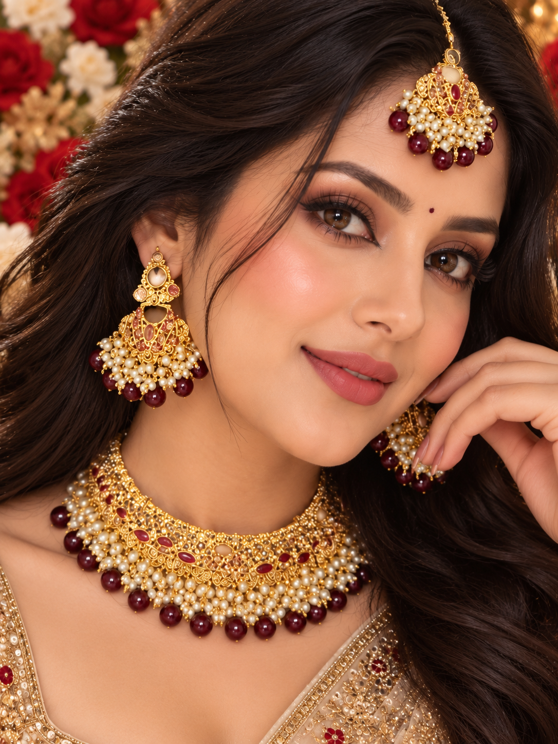 Bollywood désigner mariage parure rouge 3 pièces Image principale du produit