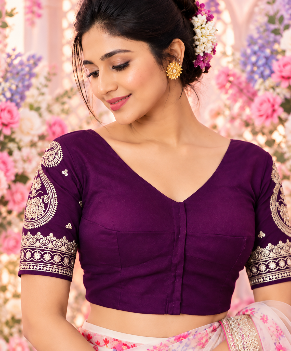 Indian sari blouse violet taille 36/38  avec sequins