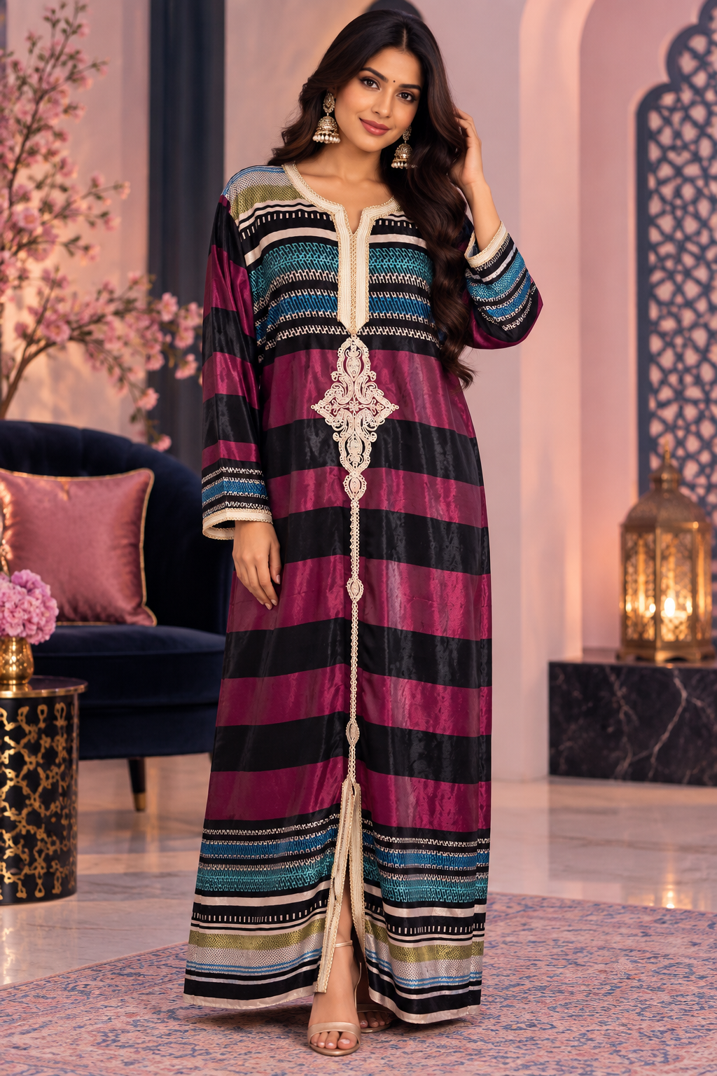 Bollywood désigner caftan rose velours taille L