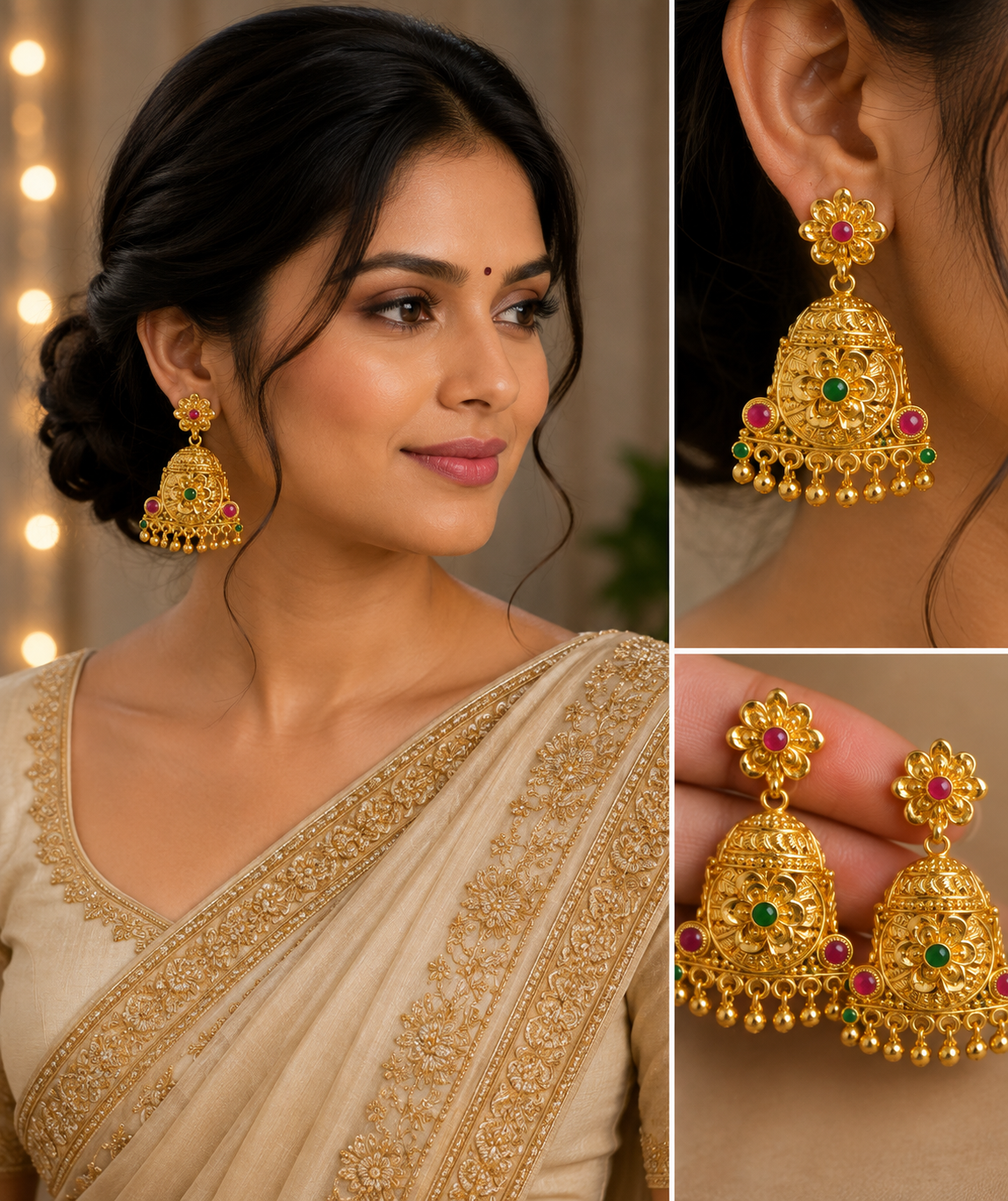 Bollywood gold-plated wedding earrings Main image