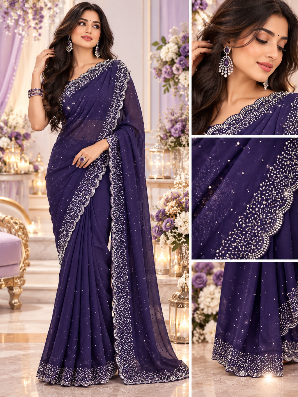 Indian désigner sari violet et argenté
