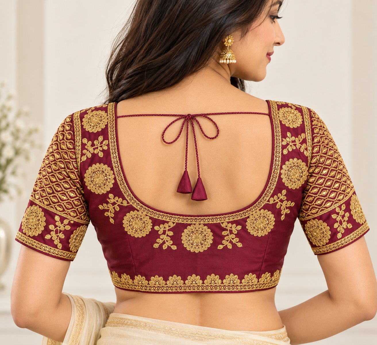 Bordeaux embroidered Indian sari blouse size 40 Secondary image