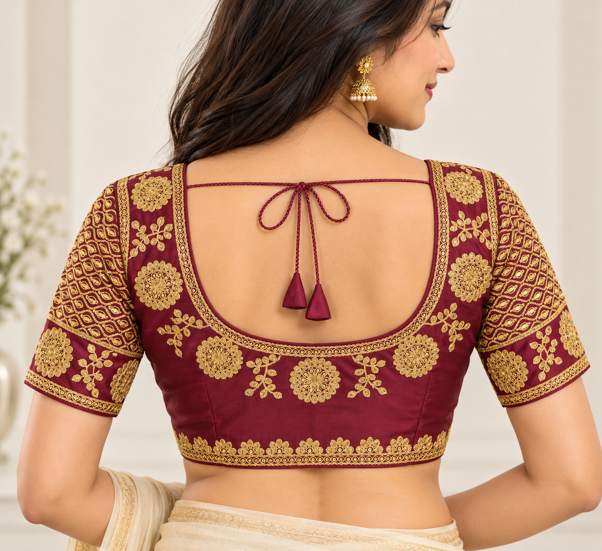 Indian sari blouse bordeaux taille 40 brodé
