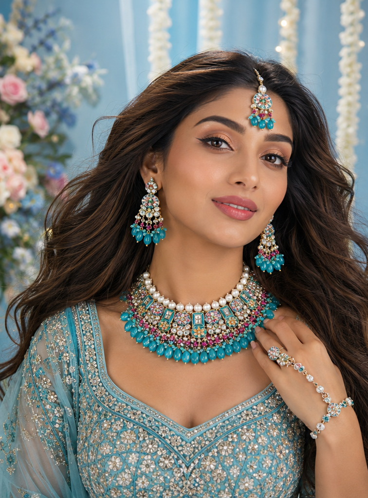 Bollywood designer mariage parure bleu 3 pièces Image secondaire du produit