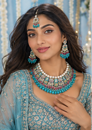 Bollywood designer mariage parure bleu 3 pièces Image principale du produit