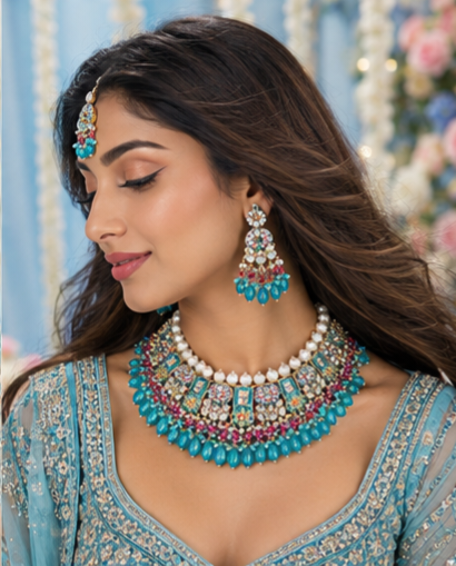Bollywood designer mariage parure bleu 3 pièces