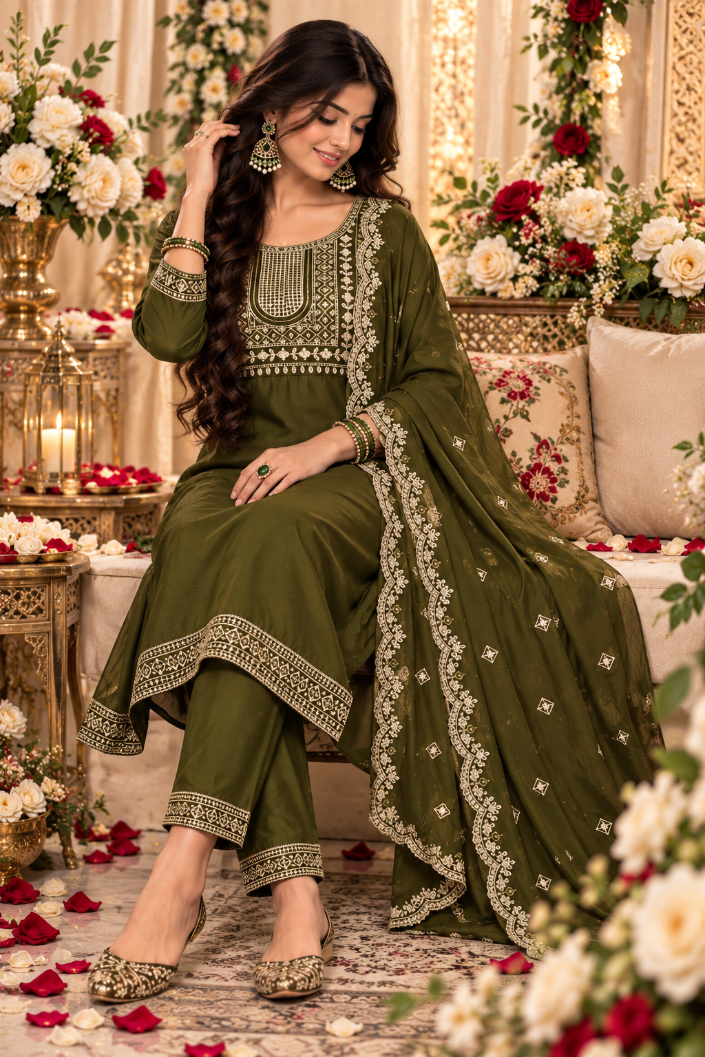 Bollywood désigner mariage salwar kameez vert taille L Image secondaire du produit