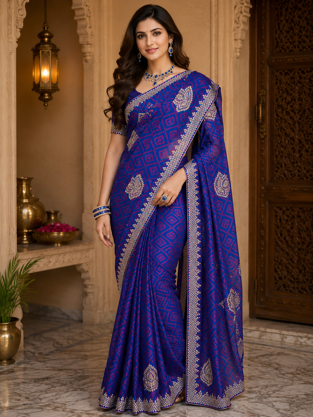 Bollywood blue sari without blouse