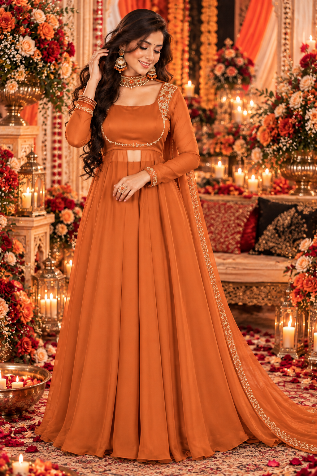 Bollywood désigner sharara avec jupe orange taille  L