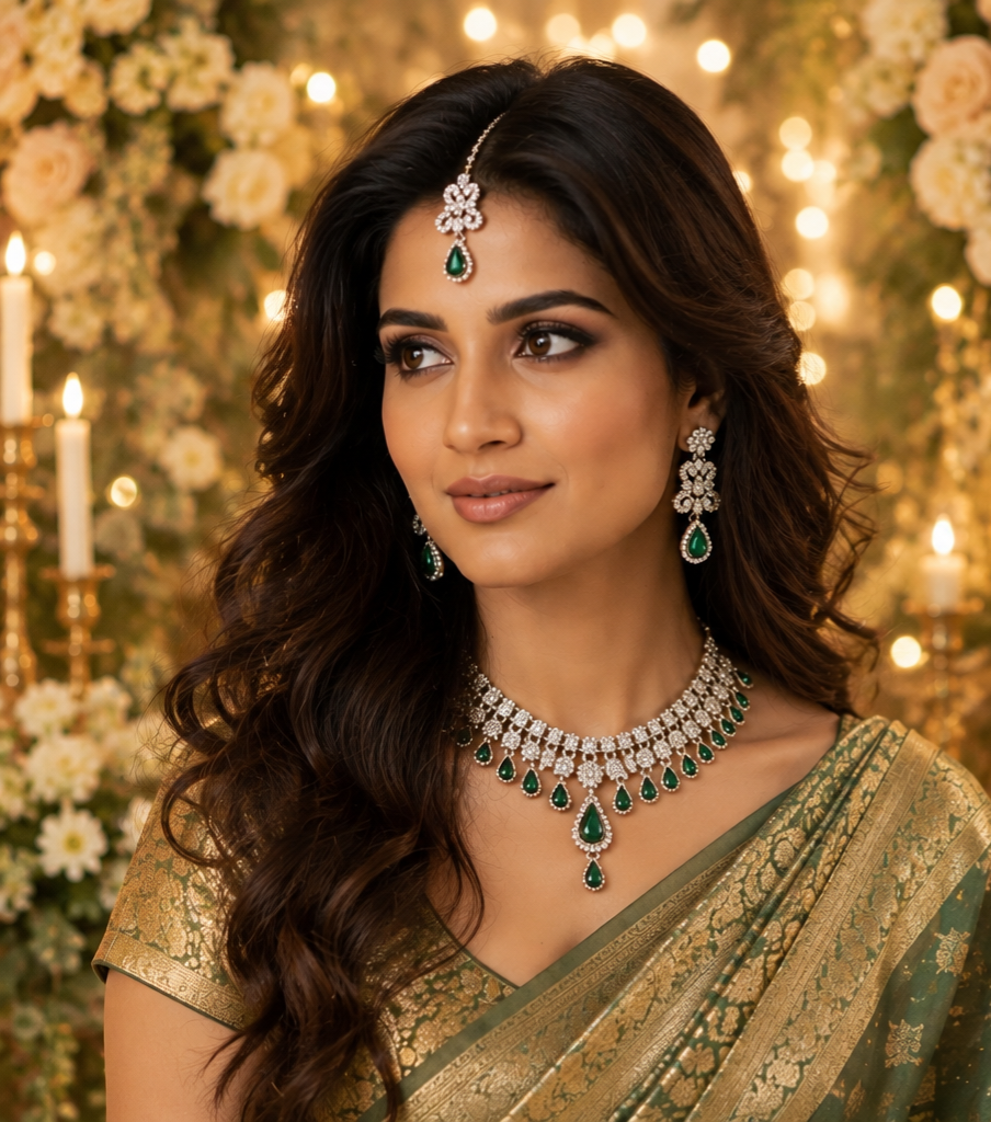 Bollywood désigner mariage sari parure vert 3 pièces