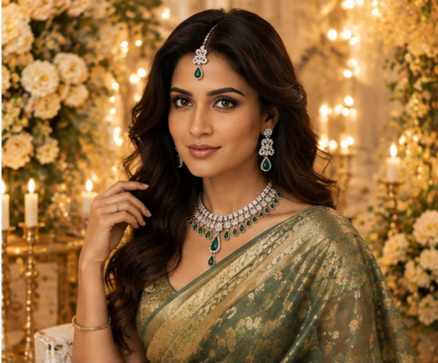 Bollywood désigner mariage sari parure vert 3 pièces