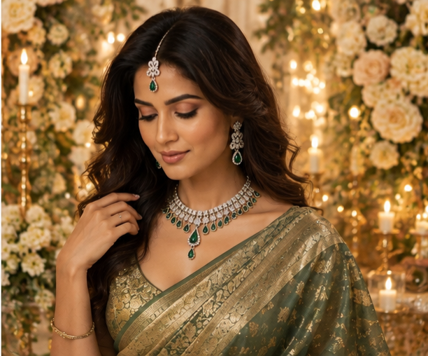 Bollywood désigner mariage sari parure vert 3 pièces