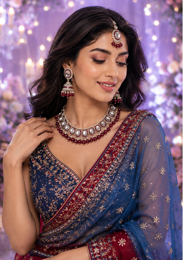 Bollywood désigner mariage parure bordeaux 3 pièces