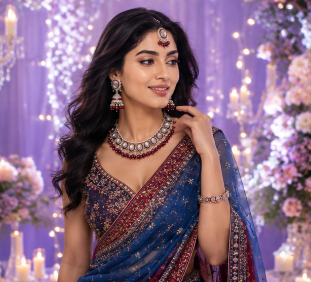 Bollywood désigner mariage parure bordeaux 3 pièces Image secondaire du produit