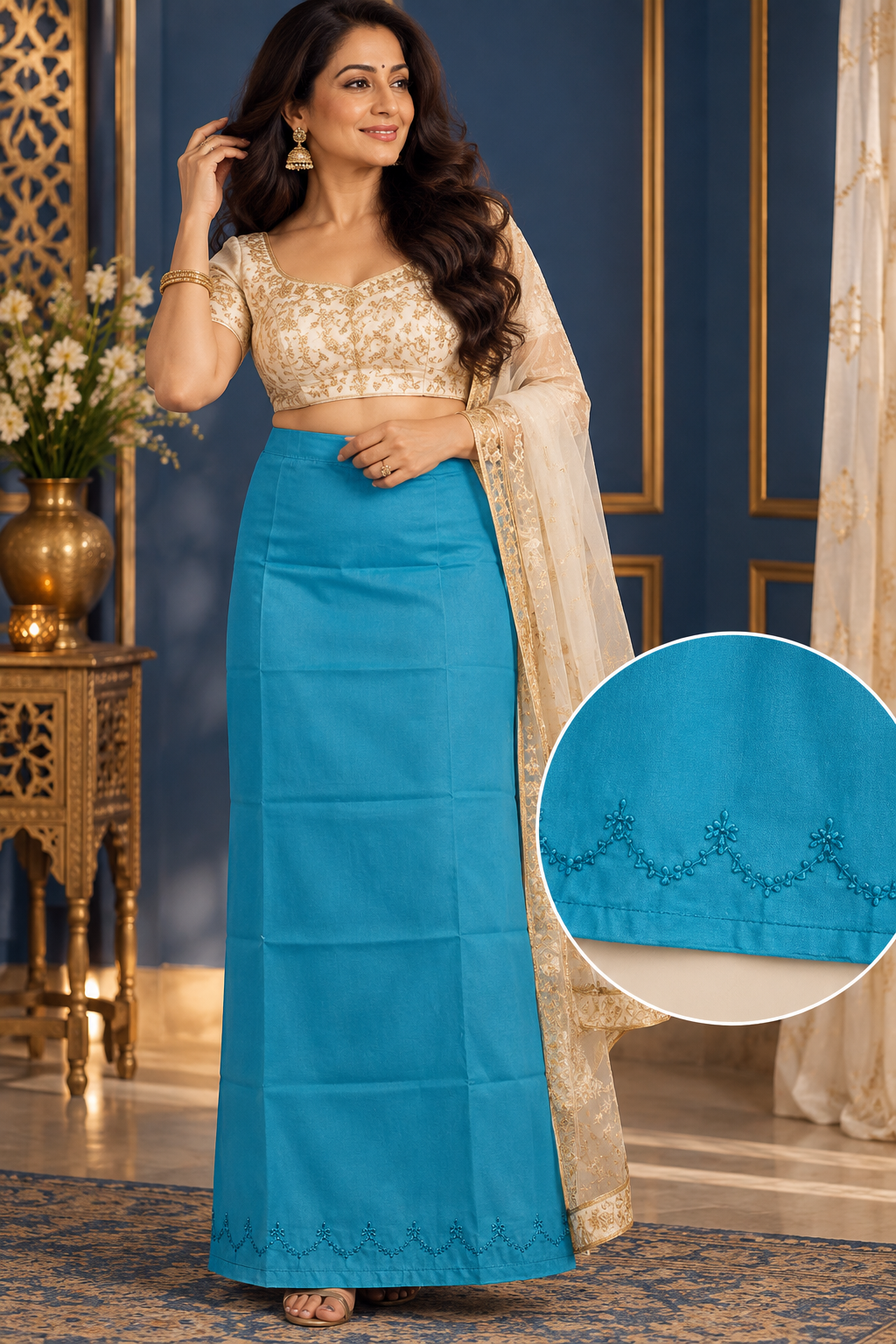 Bollywood désigner sari jupon brodé coton taille 34/44