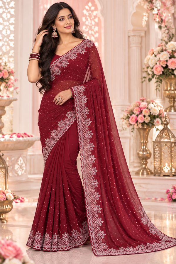 Bollywood désigner sari bordeaux georgette