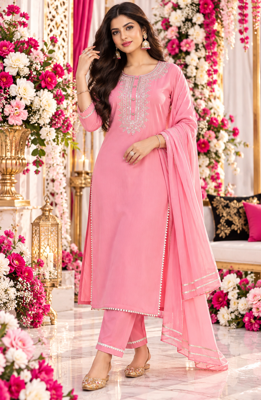 Bollywood désigner mariage salwar kameez rose taille xl 3 pièces