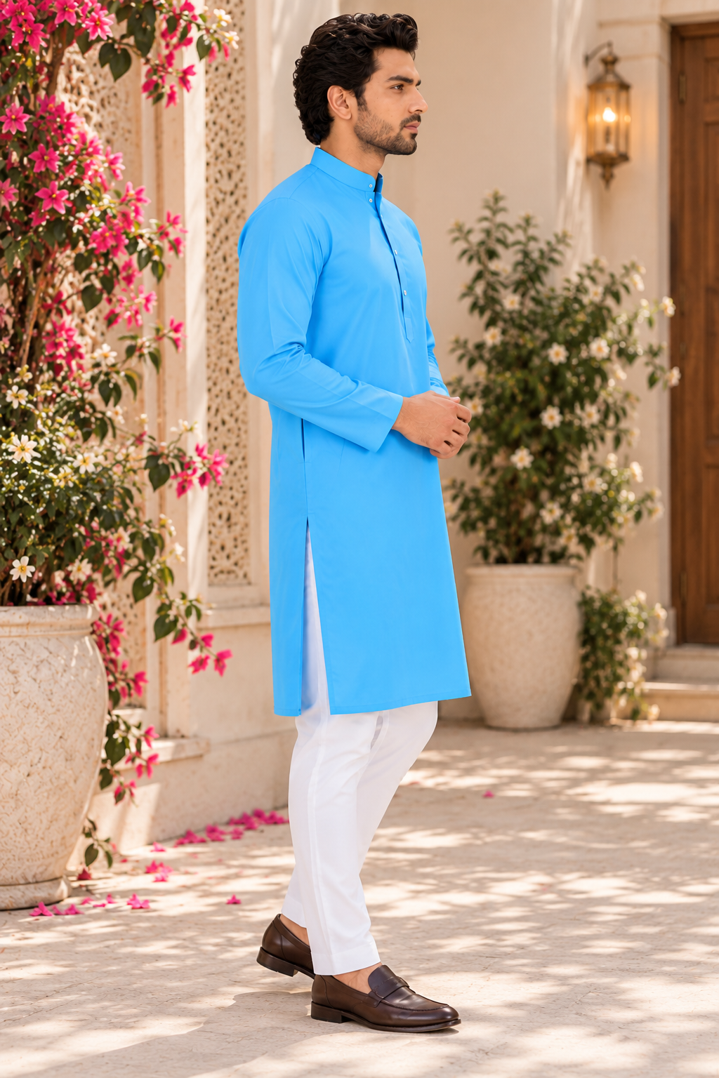 Kurta homme bleu et blanc coton taille xxl