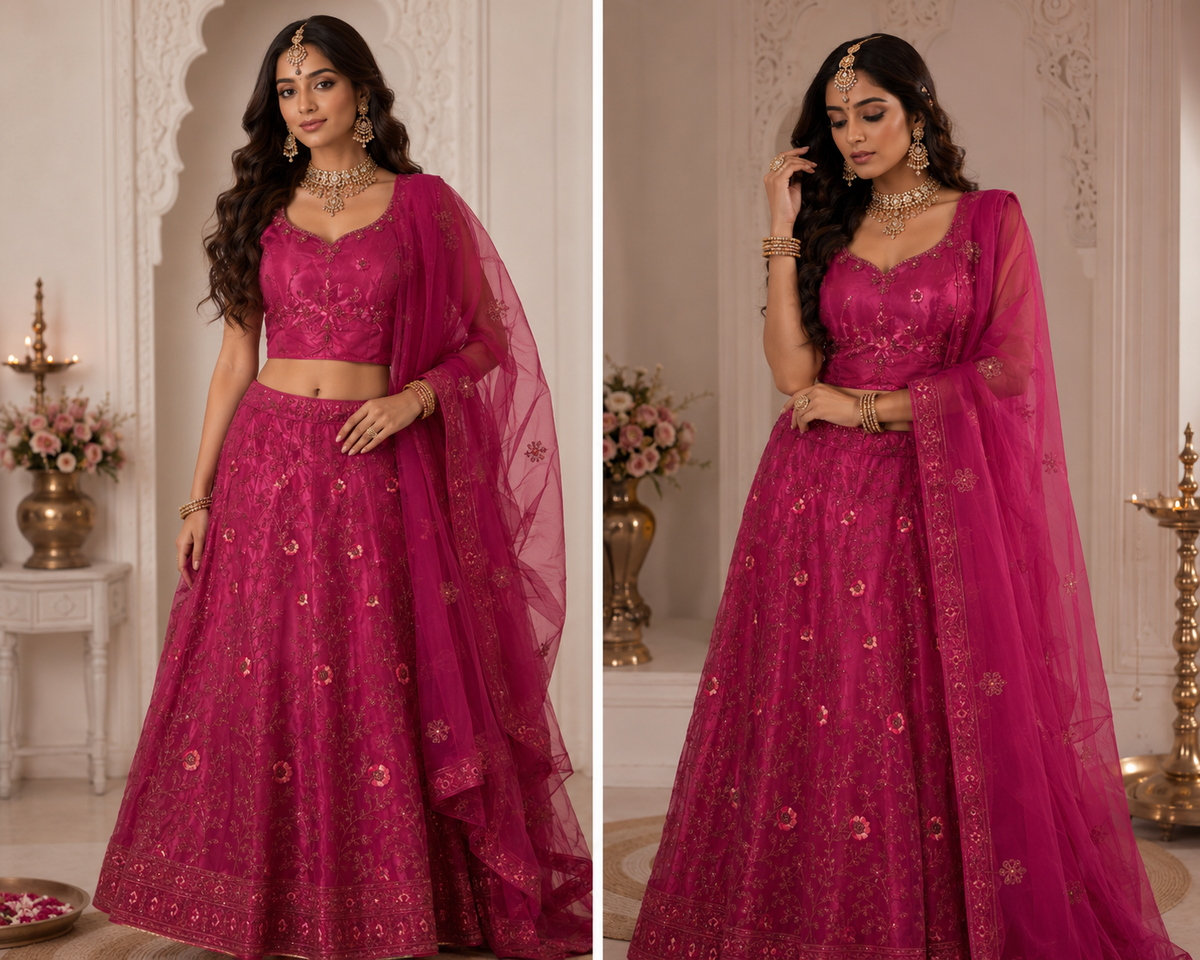 Bollywood désigner mariage lehanga choli rose 3 pièces