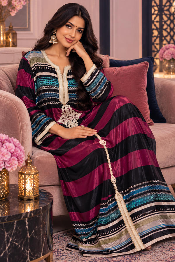 Bollywood désigner caftan rose velours taille L