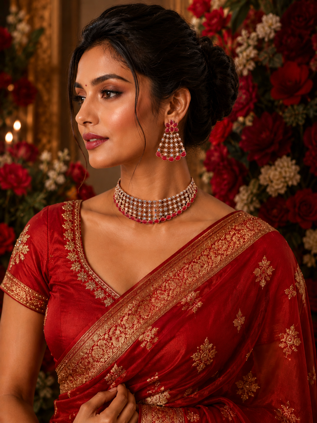 Bollywood désigner mariage sari parure 3 pièces rouge