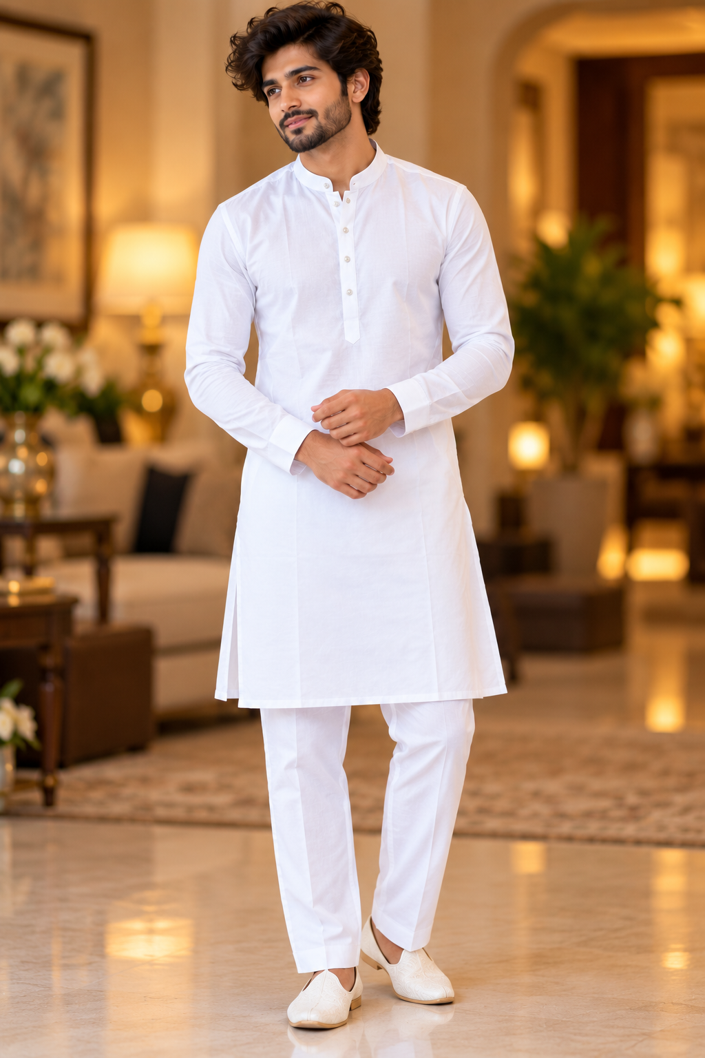 Indian kurta homme blanc taille 40 coton