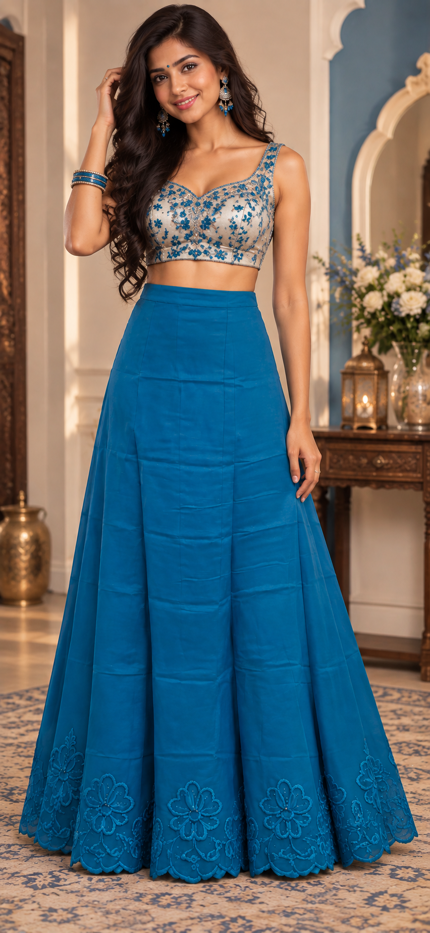 Bollywood désigner sari jupon bleu coton taille 34/44 Image principale du produit