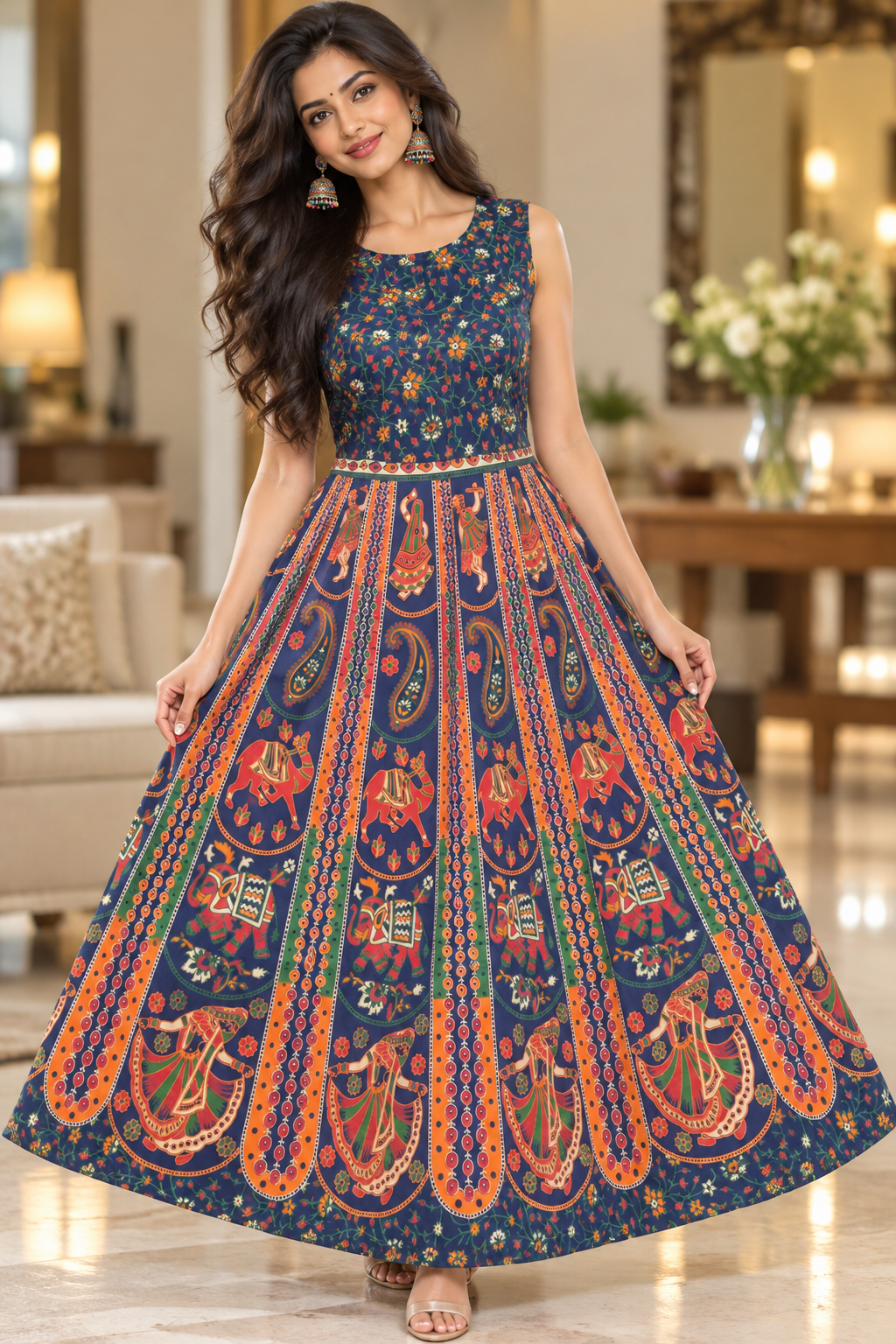 Jaipuri coton robe multicolore taille 38/42 Image principale du produit